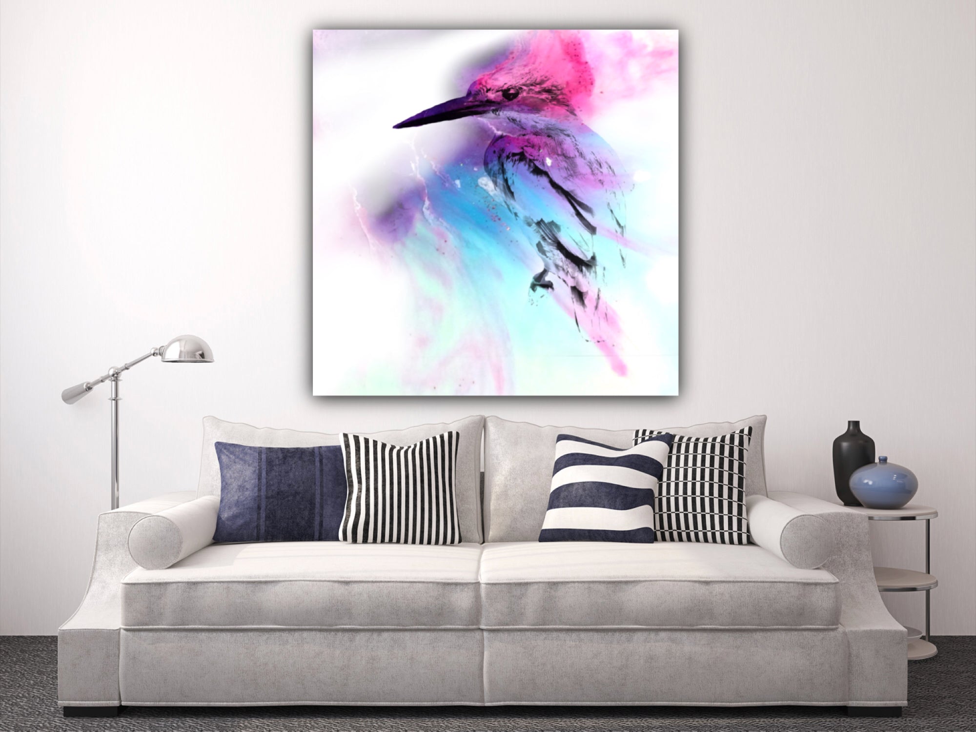 Abstract Colourful bird. Pink Blue Birdie. Art Print. Antuanelle 2 and Limited Edition Print