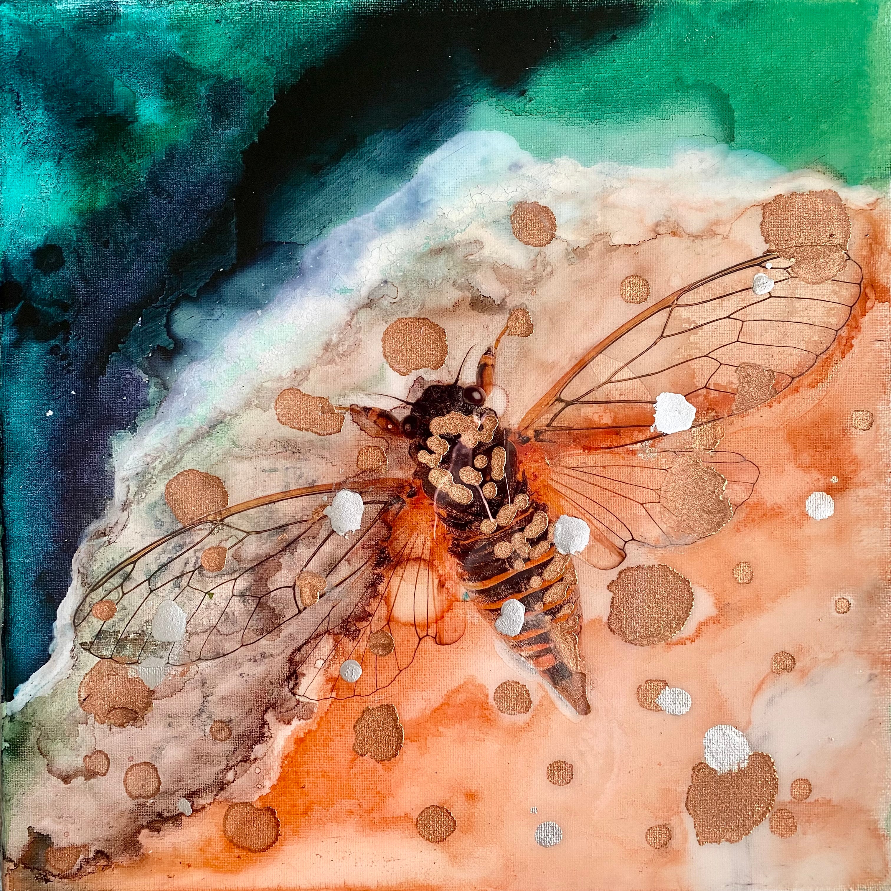 Close to Extinction Bright set of 4 - Ocean Turtle Cicada Original Art- Gallery Wall