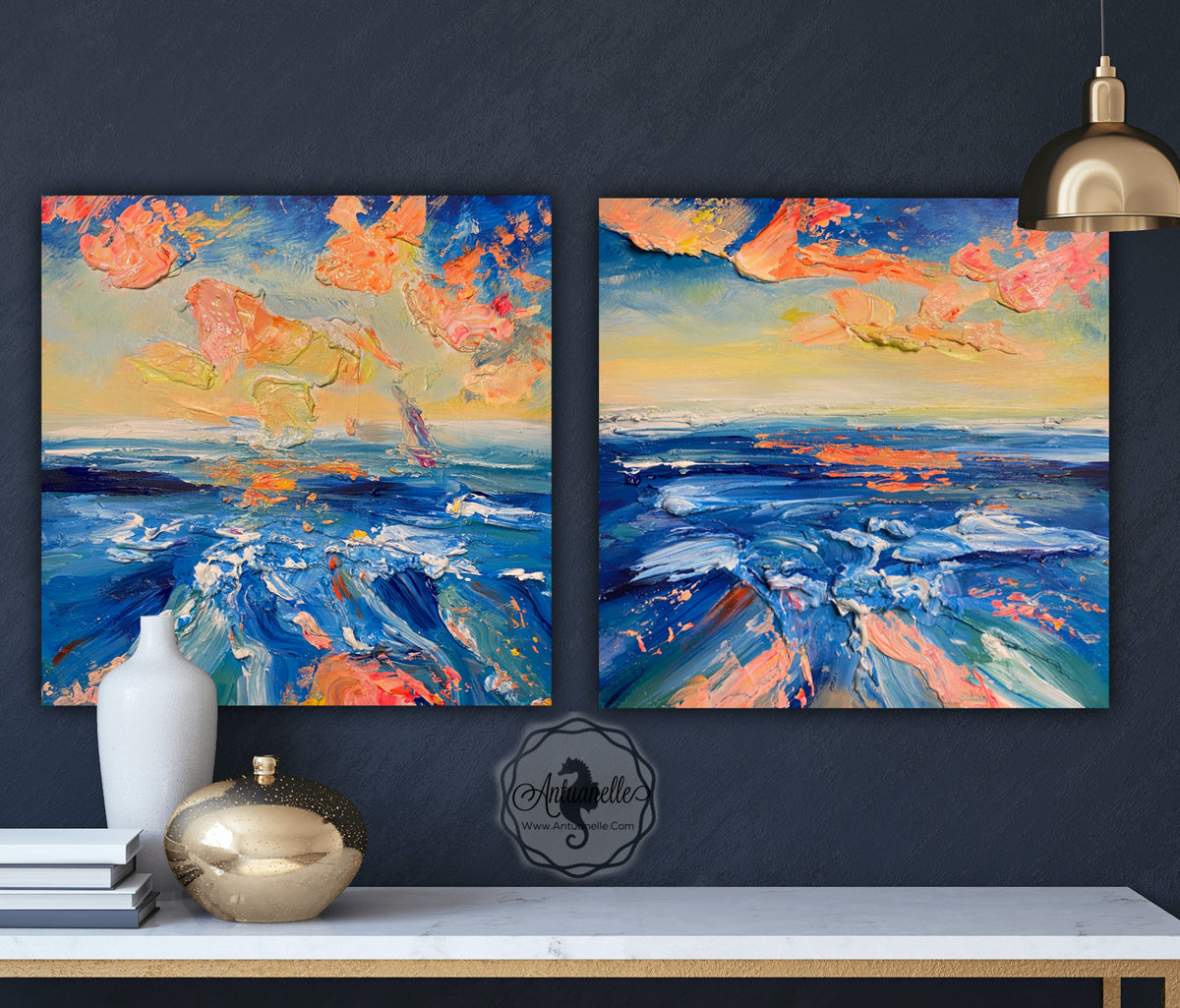 Vivid Ocean Art. Another Life Byron Bay Impasto Original Artwork set of 2