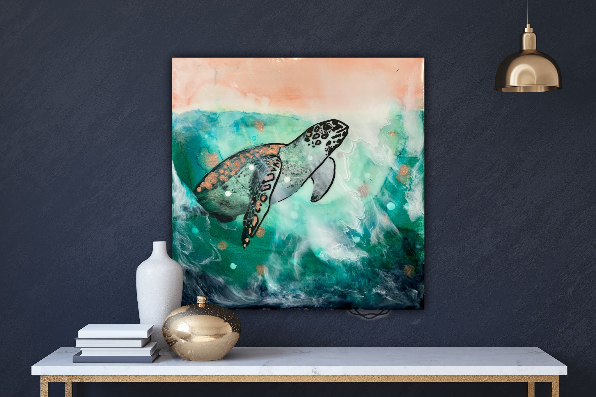 Close to Extinction set of 3 - Ocean Turtle Cicada Original Art- Gallery Wall