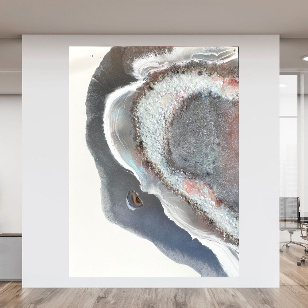 - Serenity - Crystal Heart w moonstones, rose quartz Abstract Crystal Artwork