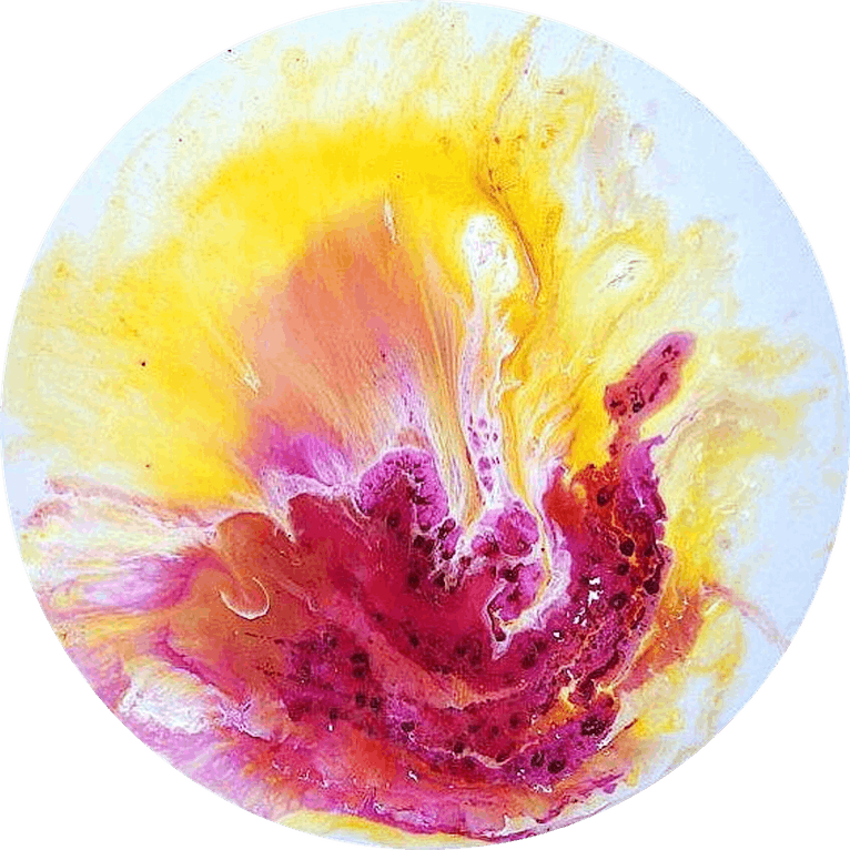 Made to order. Yellow and pink. Abstract Floral Artwork. Joy. Antuanelle 1 Joy.Round Pink Resin COMMISSION - Custom Artwork