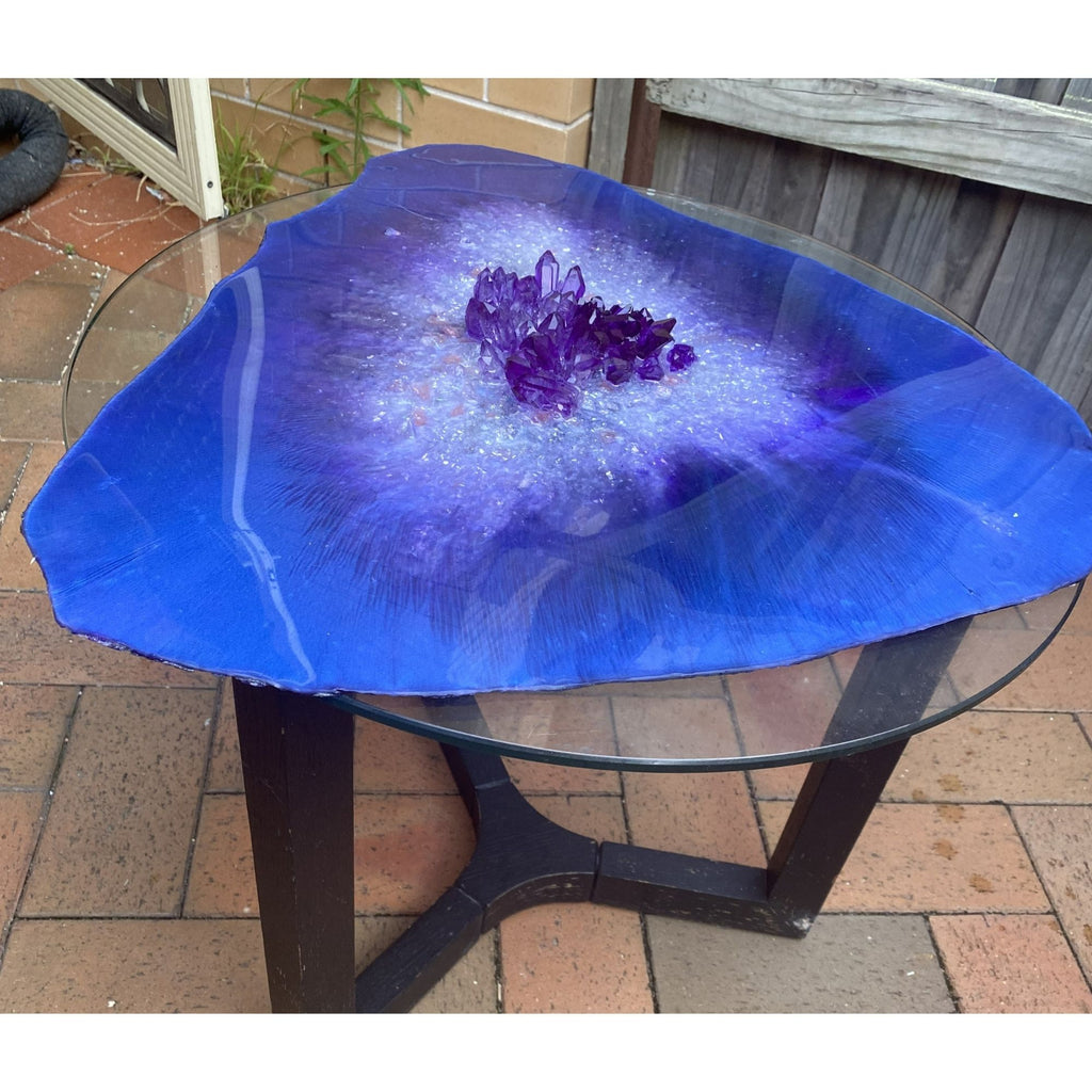 Purple amethyst light coffee table with handmade crystals - COMMISSION