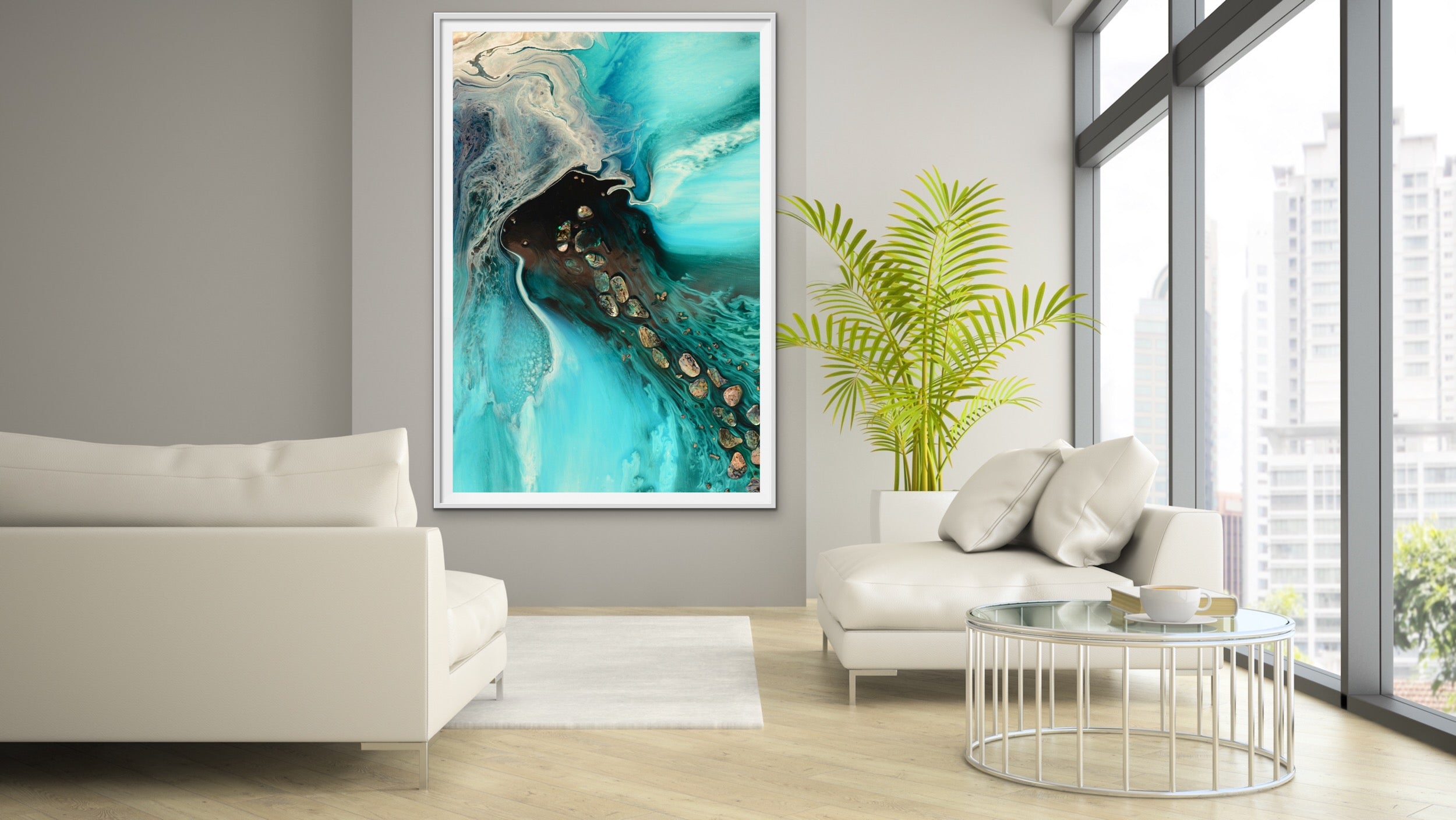 Abstract Sea. Aqua. Rise Above Inlet Jetty. Art Print. Antuanelle 3 Ocean Inspired Artwork. Limited Edition Print