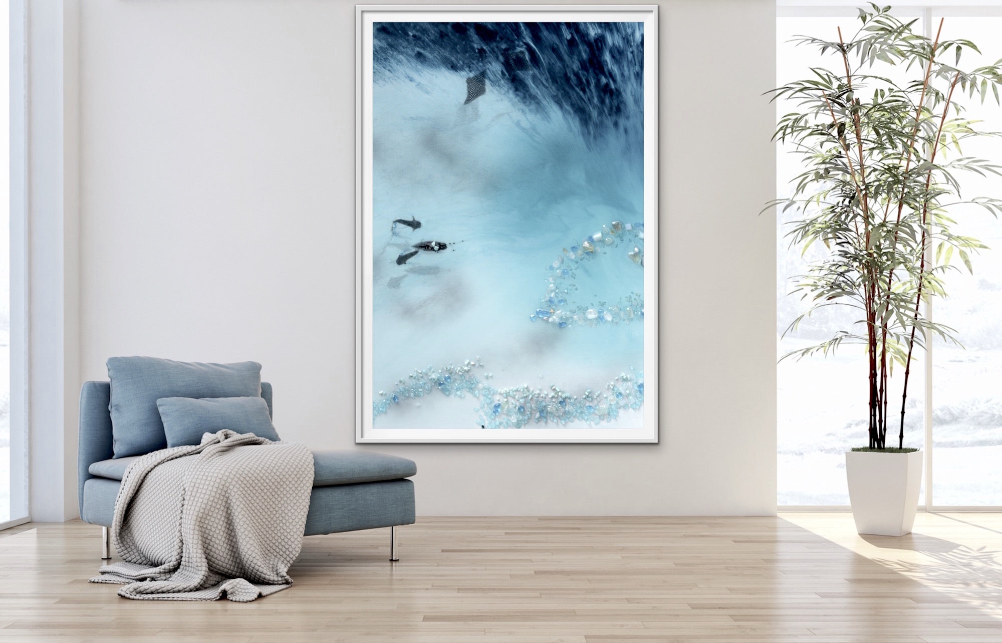Abstract Reef Artwork. Grey & blue. Blue Lagoon. Art Print. Antuanelle 3 Lagoon Limited Edition Print