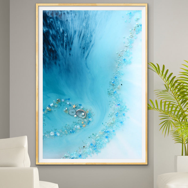 Abstract Beach. Teal Blue. Blue Lagoon Vertical. Art print. Antuanelle 1 Heart Reef Artwork. Limited Edition Print