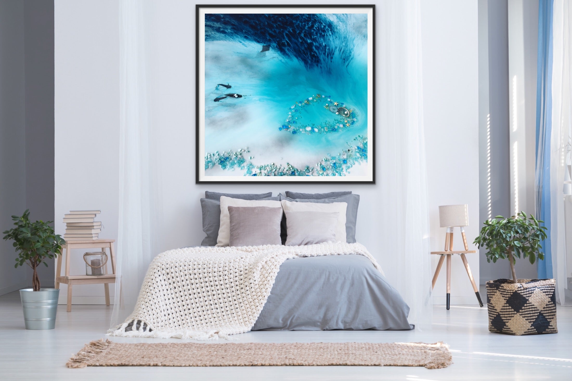 Abstract Seascape. Aqua and Teal. Blue Lagoon. Art Print. Antuanelle 3 Lagoon Tropical Reef Artwork. Limited Edition Print