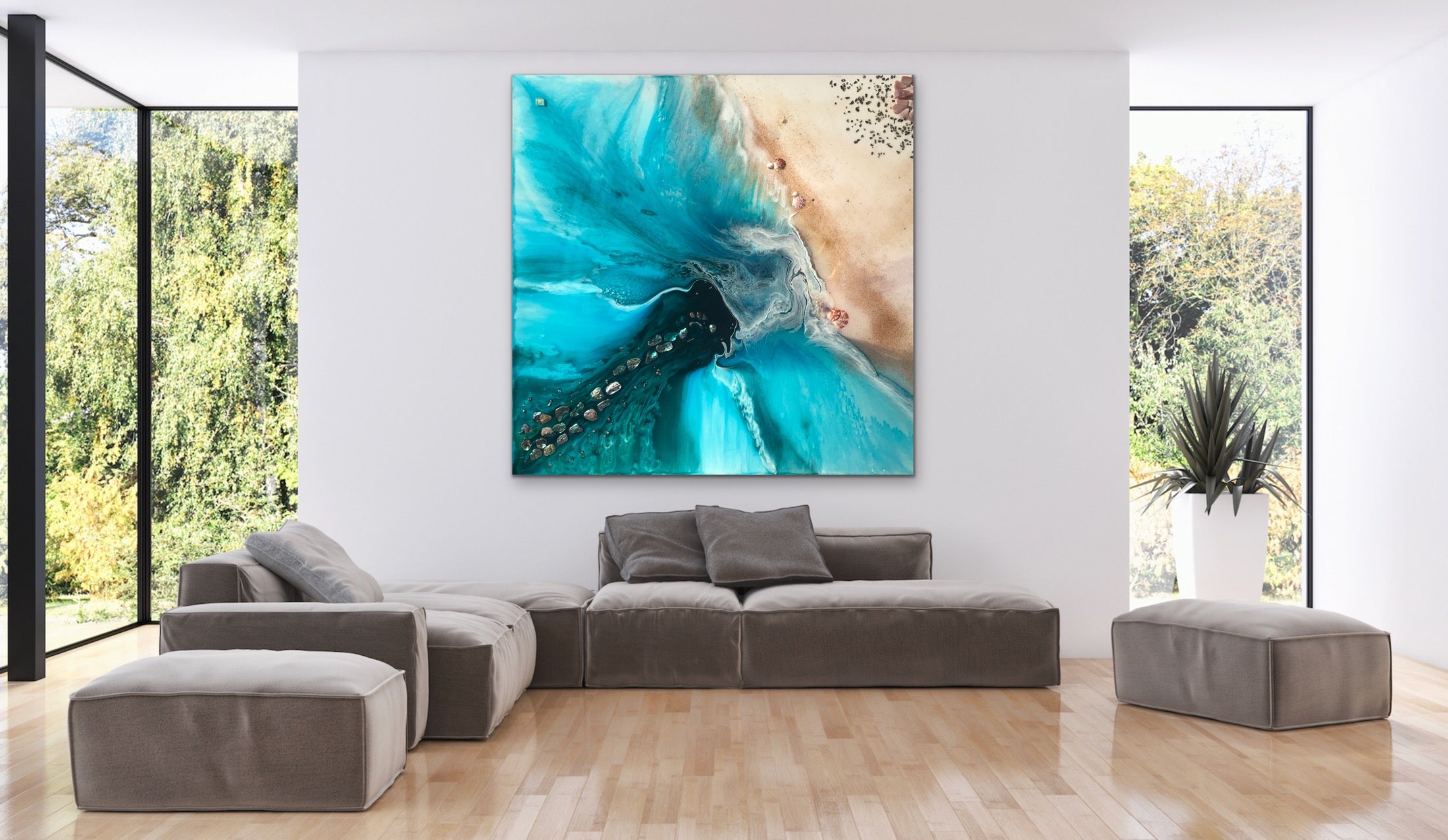 Abstract Seascape. Aqua. Rise Above 2 Square. Art Print. Antuanelle 4 Ocean Limited Edition Print