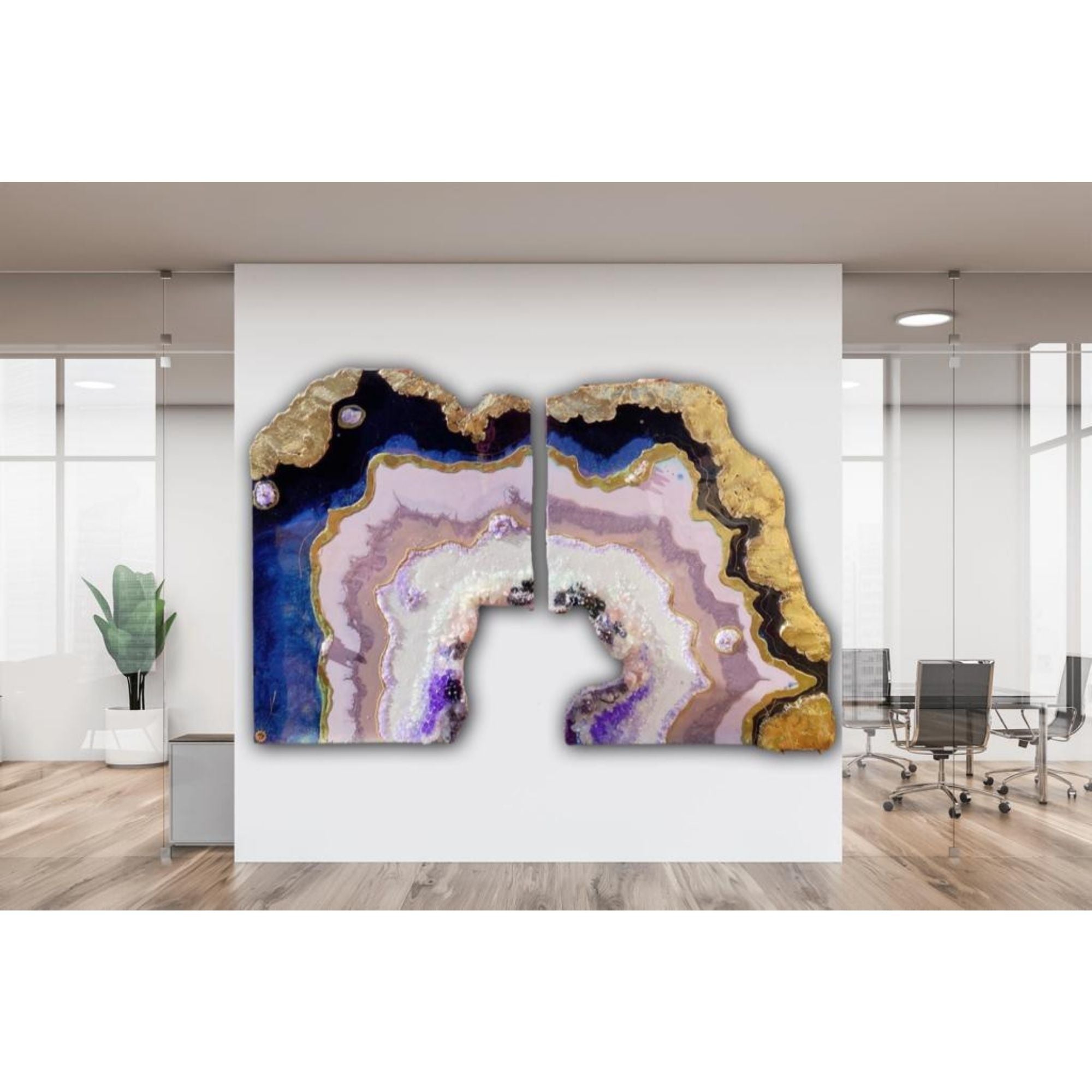 Amethyst Purple and Gold Freeform Crystal with Amethysts, Rose Quartz, Clear Quartz and swarovski crystals