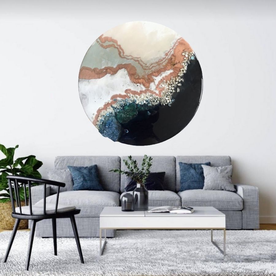 2 Black and White Crystal Geode Blue Sapphire. Round ACRYLIC PLEXIGLASS ROUND