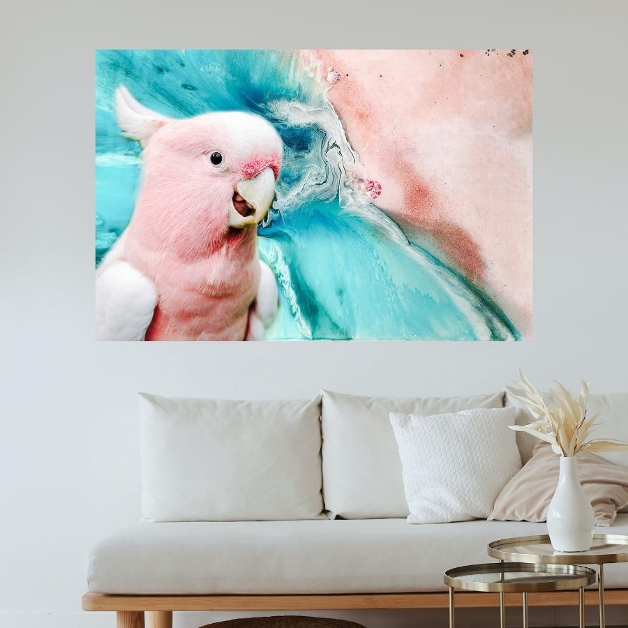 Ocean Bird. Teal and Pink. Pink Gallah Parrot. Art Print Antuanelle 1 Bird Artwork. Limited Edition
