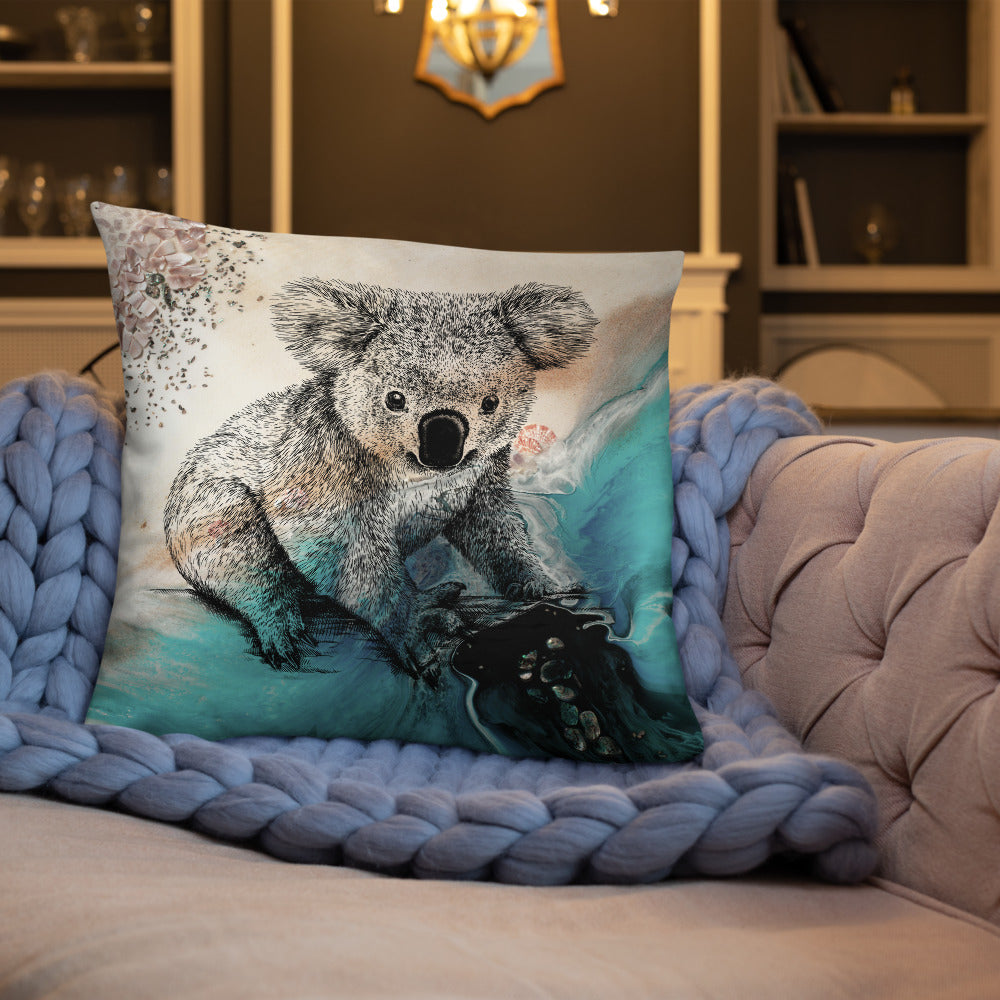 Koala Pillow Cushion Ocean Art by Marie Antuanelle