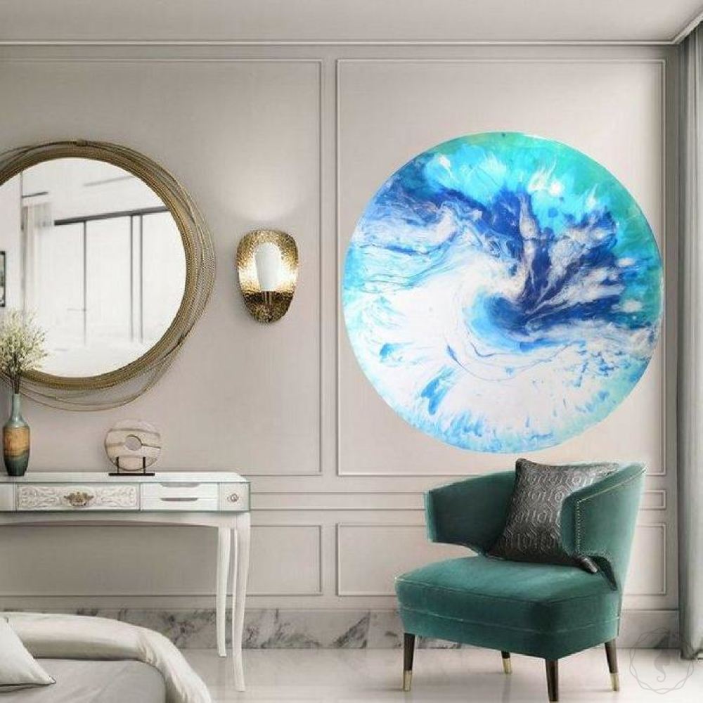 Round Abstract Ocean. Teal Navy. Boracay dreams. Art Print. Antuanelle 1 Dreams | MARIE ANTUANELLE | Perspex Print