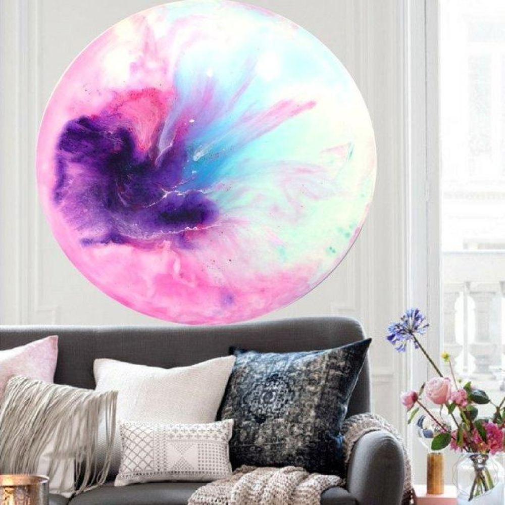 Abstract Floral Round. Pink and Blue. Calmo. Art Print. Antuanelle 3 Calmo | MARIE ANTUANELLE Round Perspex Acrylic Print