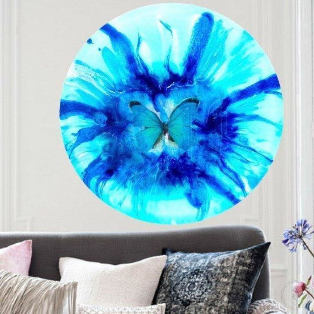 Round Abstract Ocean. Dreaming Butterfly. Art Print. Antuanelle 2 ACRYLIC PLEXIGLASS ROUND