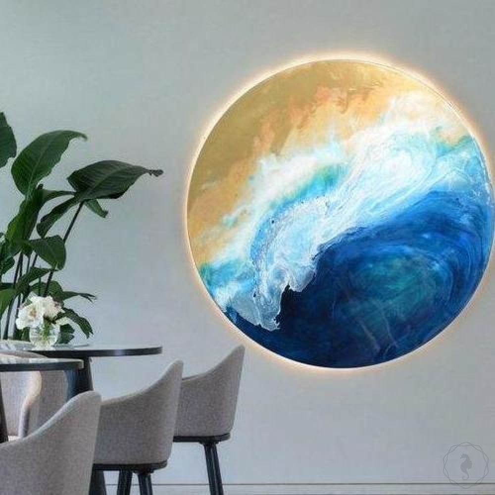 Abstract Coastal. Beige & blue. Laguna Depth. Art Print. Antuanelle 1 Depth Seascape. Round Perspex Print
