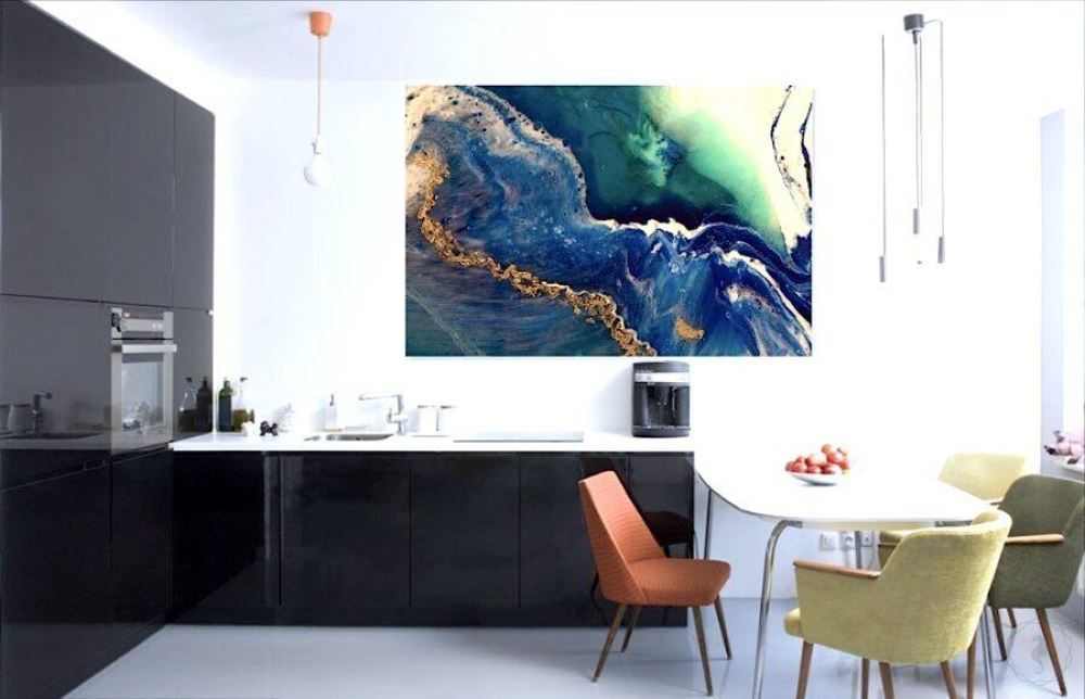 Abstract Oceanscape. Deep Navy. Heart Reef 6. Art Print. Antuanelle 2 Extra Large Canvas Print and Acrylic