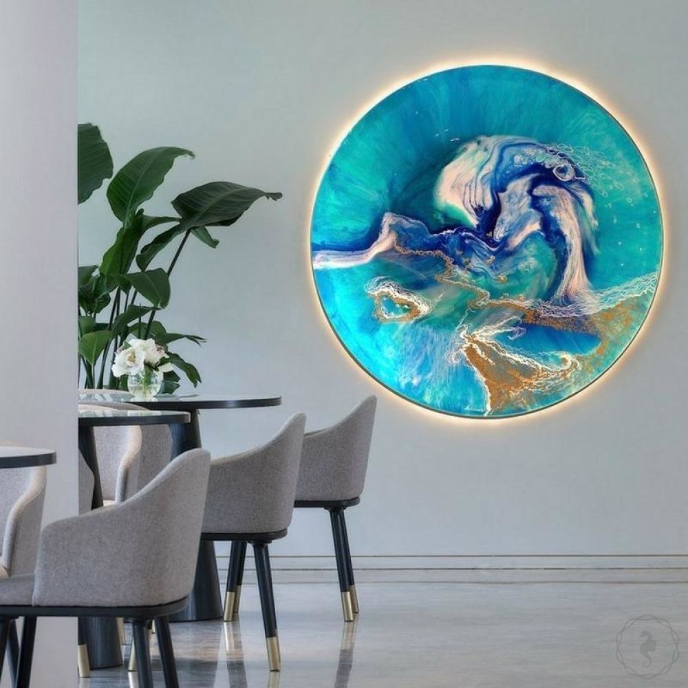 Abstract Sea. Teal and aqua. Great Barrier Reef. Art Print. Antuanelle 2 Reef Ocean. Round Perspex AcrylicPrint