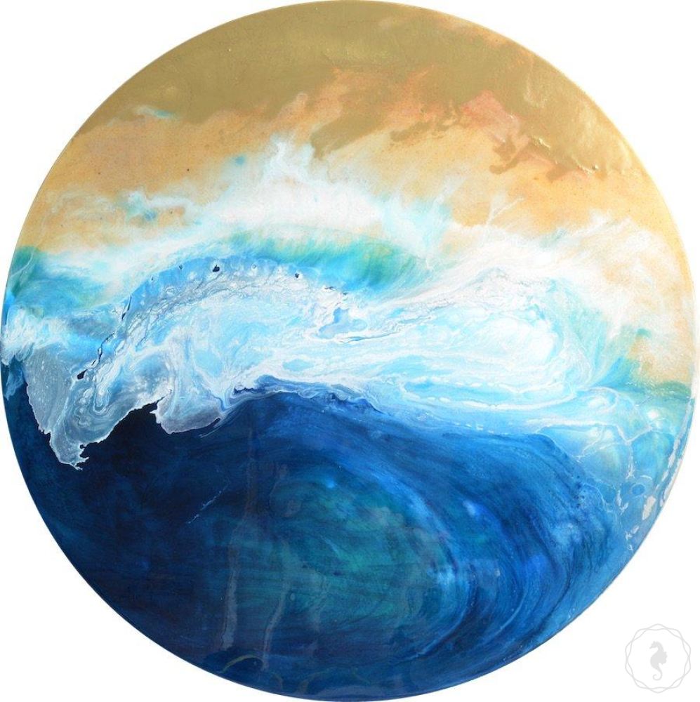 Abstract Coastal. Beige & blue. Laguna Depth. Art Print. Antuanelle 3 Depth Seascape. Round Perspex Print