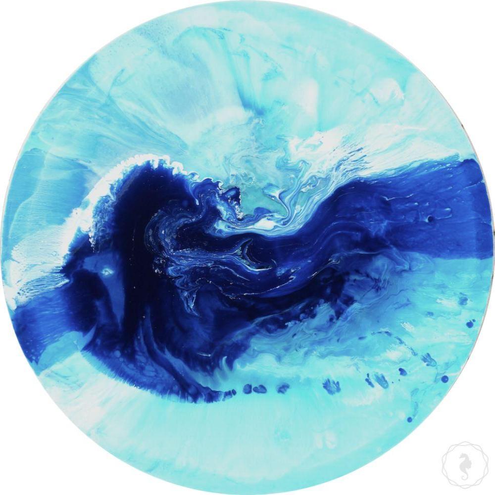 Round Abstract Seascape. Teal and navy. Silence. Art Print. Antuanelle 1 Silence Perspex Print