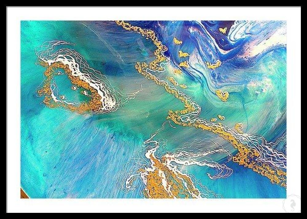 Abstract Ocean. Teal and Gold. Heart Reef. Art Print. Antuanelle 5 Seascape. Print