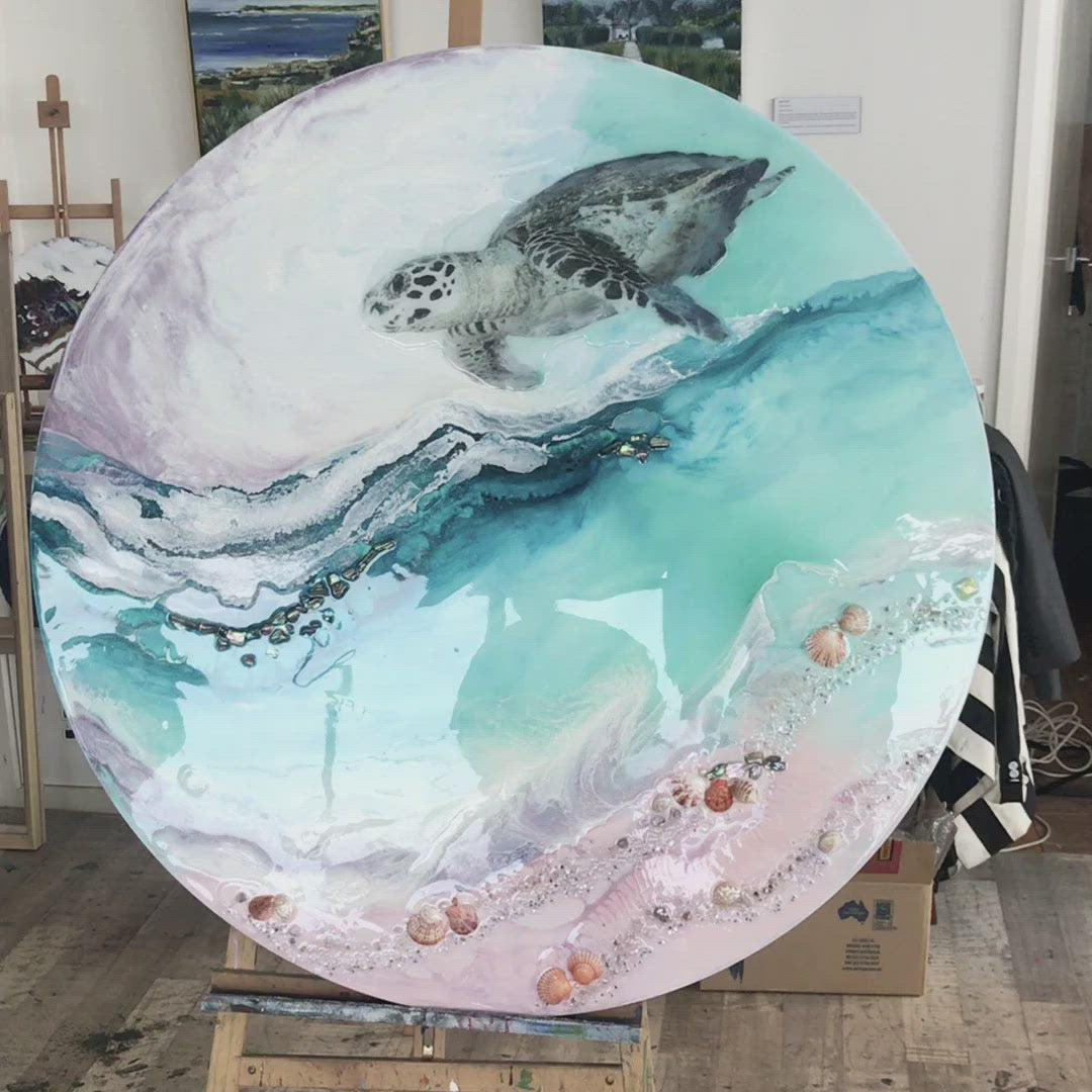 Bounty Turtle 2.0. Australian Seascape. Round  Artwork.