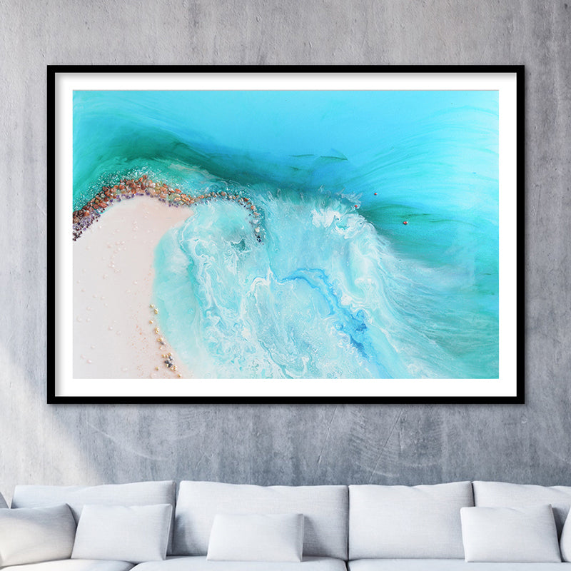 Abstract Shore. Aqua and Light Blue. Serenity 2. Art Print. Antuanelle 6 Ocean Artwork. Durdle Door Limited Edition Print