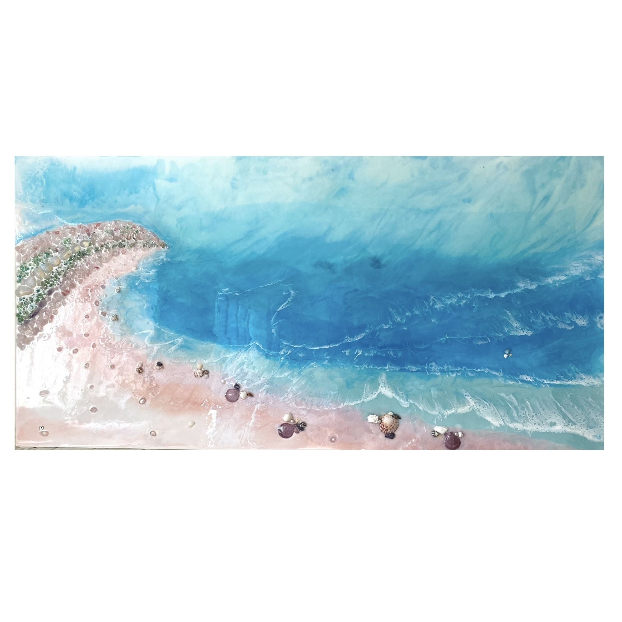 Ocean Artwork. BOUNTY DREAM with roze quartz crystals 75x150cm