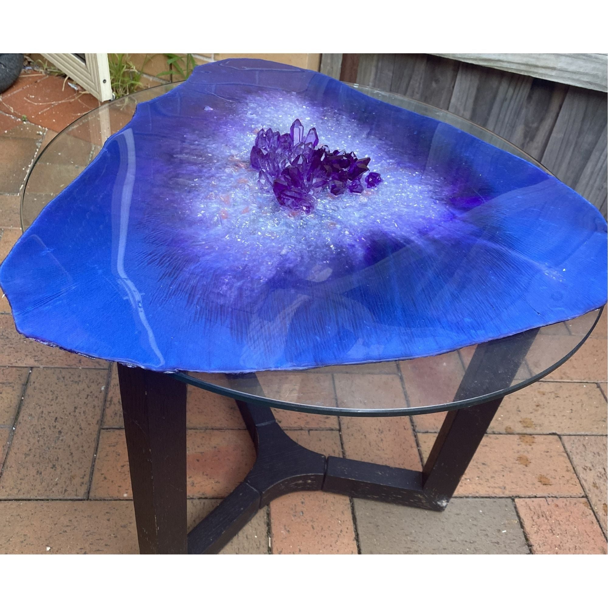 Purple amethyst light coffee table with handmade crystals - COMMISSION