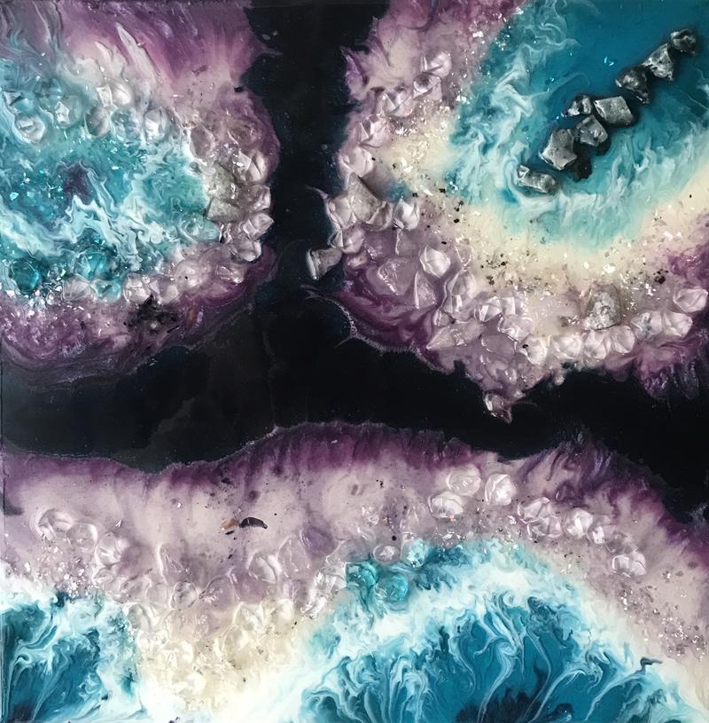 Teal and Purple Crystal. Original Artwork. Antuanelle 1 purple Geode. Abstract Crystal Artwork