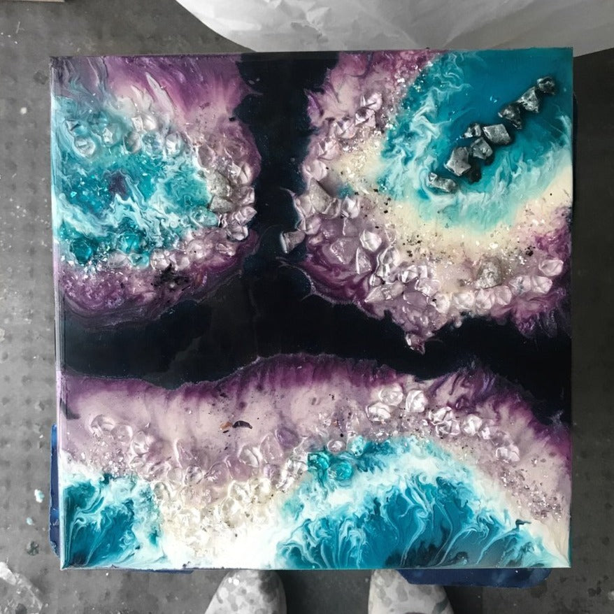 2 Blue and Purple Amethyst Geode. Abstract Artwork. COMMISSION. Custom Artwork