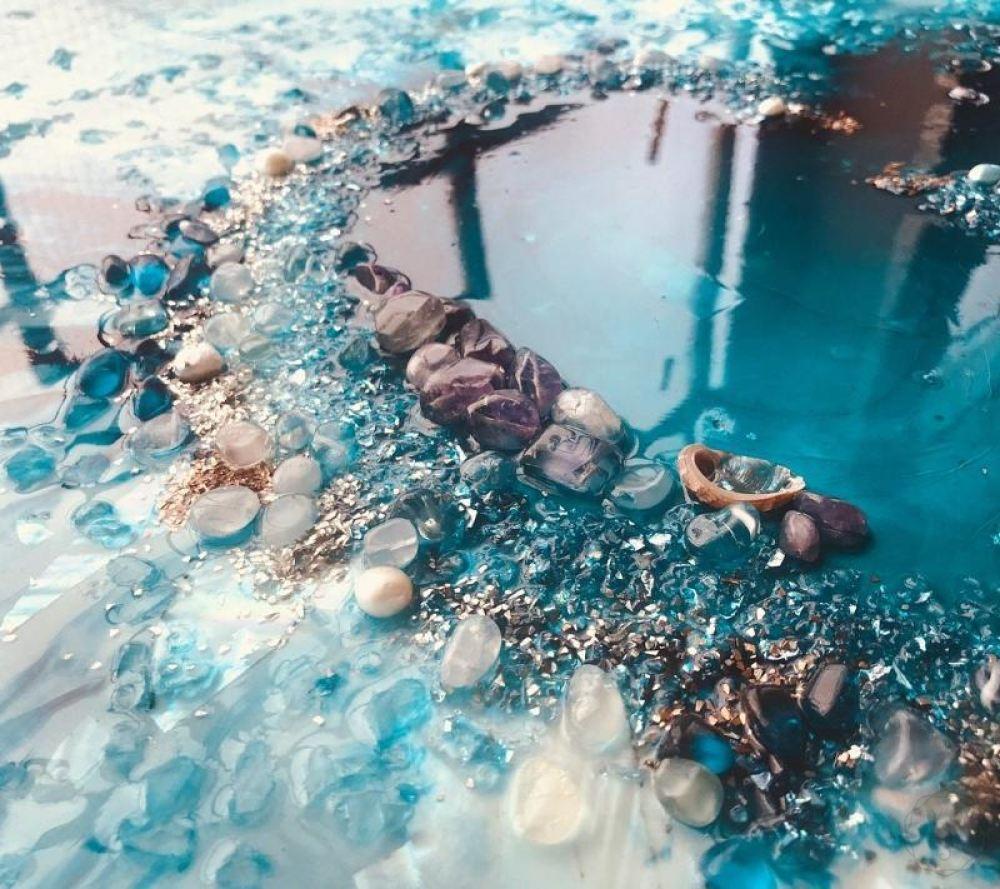 Teal Seascape Abstract. Ocean Porthole. Beyond. Antuanelle 3 Abstract Seascape. Original Artwork