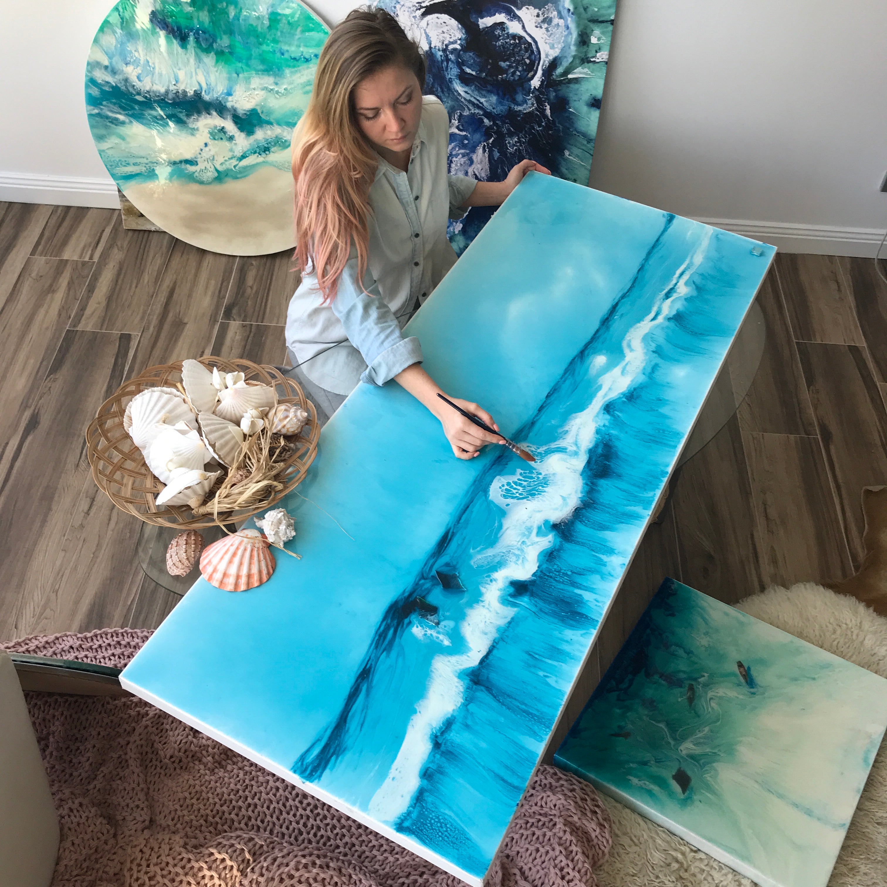 Ocean Resin Art Australian Beach - artwork full of island vib 4 Blue horizon. Original Artwork.