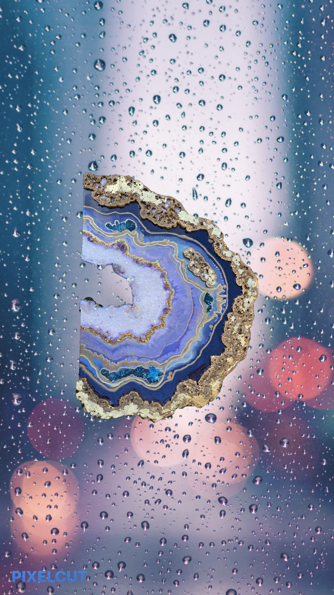 Amethyst. Freeform Purple and Gold Geode Gemstone Artwork with Amethysts