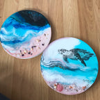 Sea Turtle. Teal Ocean Seascape.