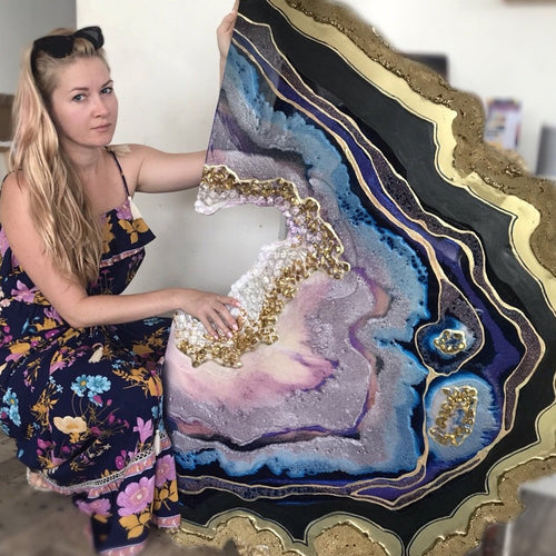 1 Purple and Gold Geode. Crystal Agate. Original Artwork. 120x88cm