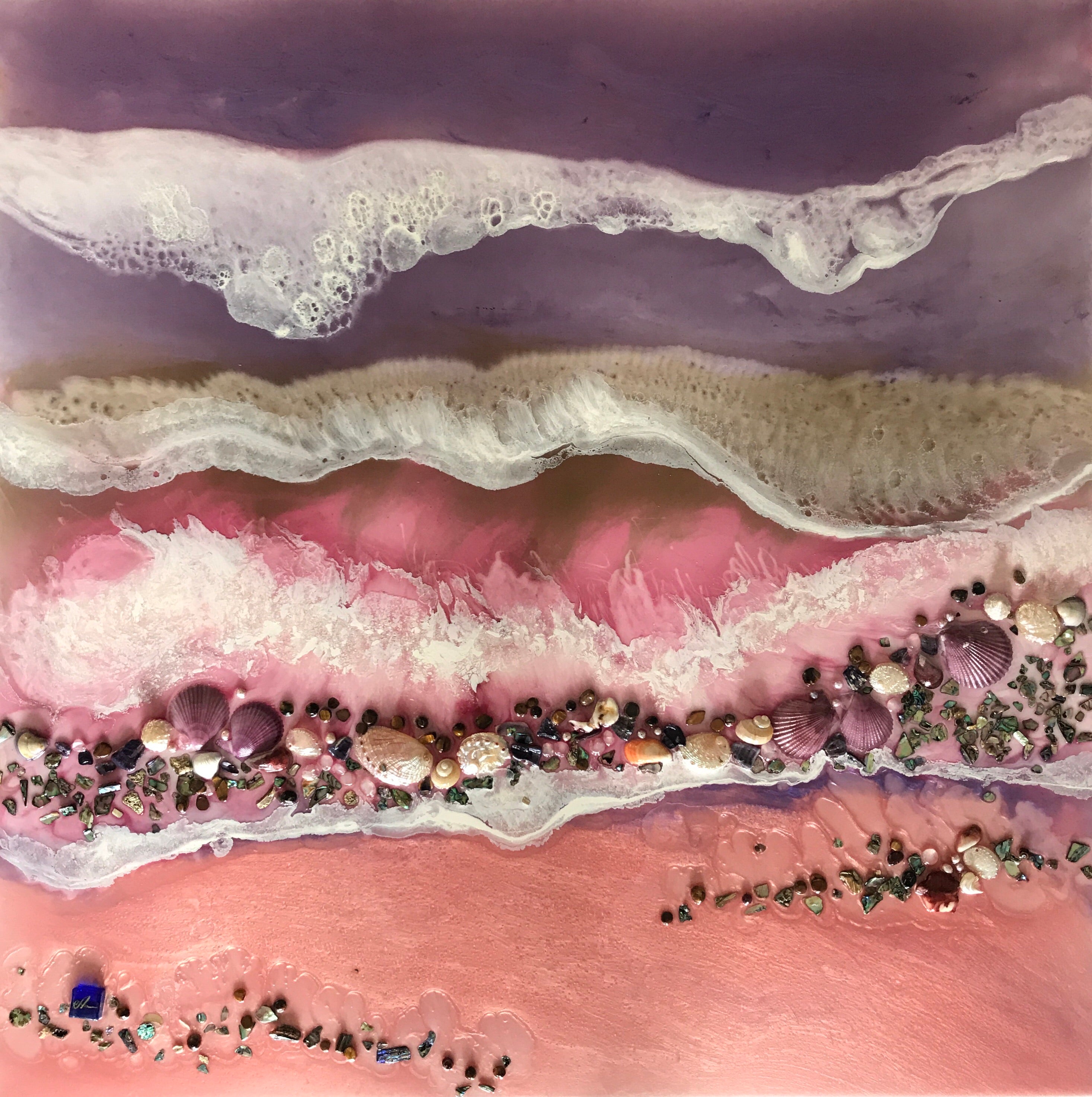 Abstract Pink and purple Seascape. Beach Resin Artwork | ANTUANELLE | Purple tide. 2 Tide. Beach. Original Artwork. 90x90cm
