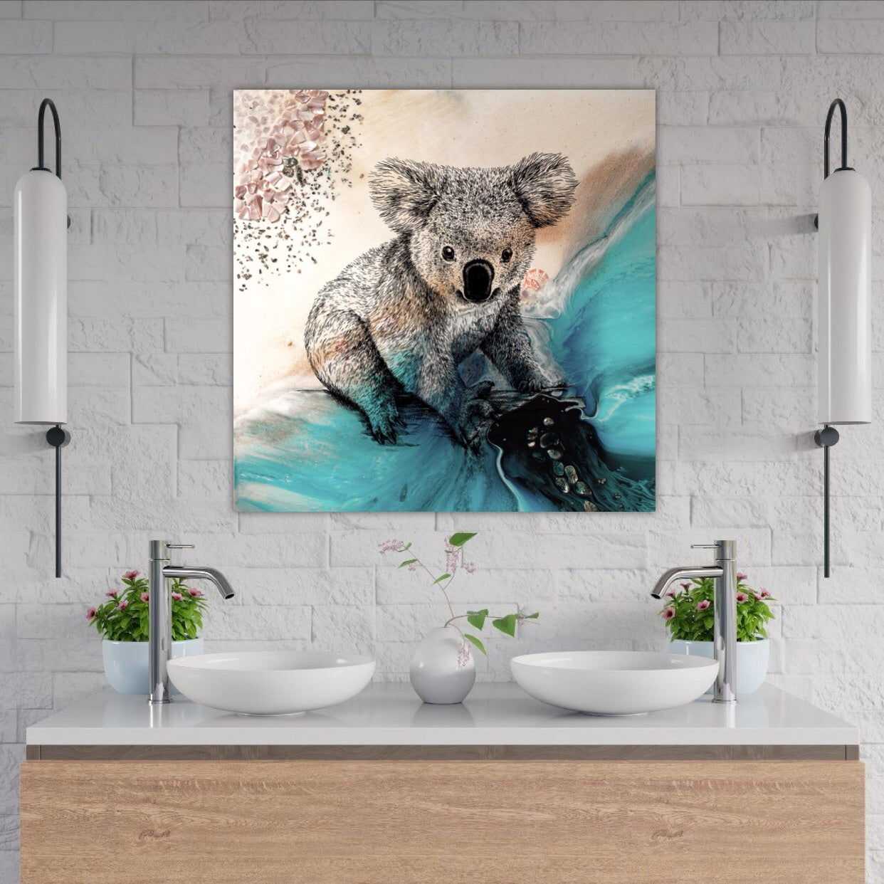 Abstract Ocean. Blue beach with Koala. Art Print. Antuanelle 3 Print for WWF Koala Conservation. Limited Edition