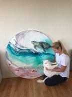 Custom Made. Turtle Ocean Artwork. Antuanelle 3 Bounty 2.0 Abalone Shell. Australian Seascape. Round COMMISSION.