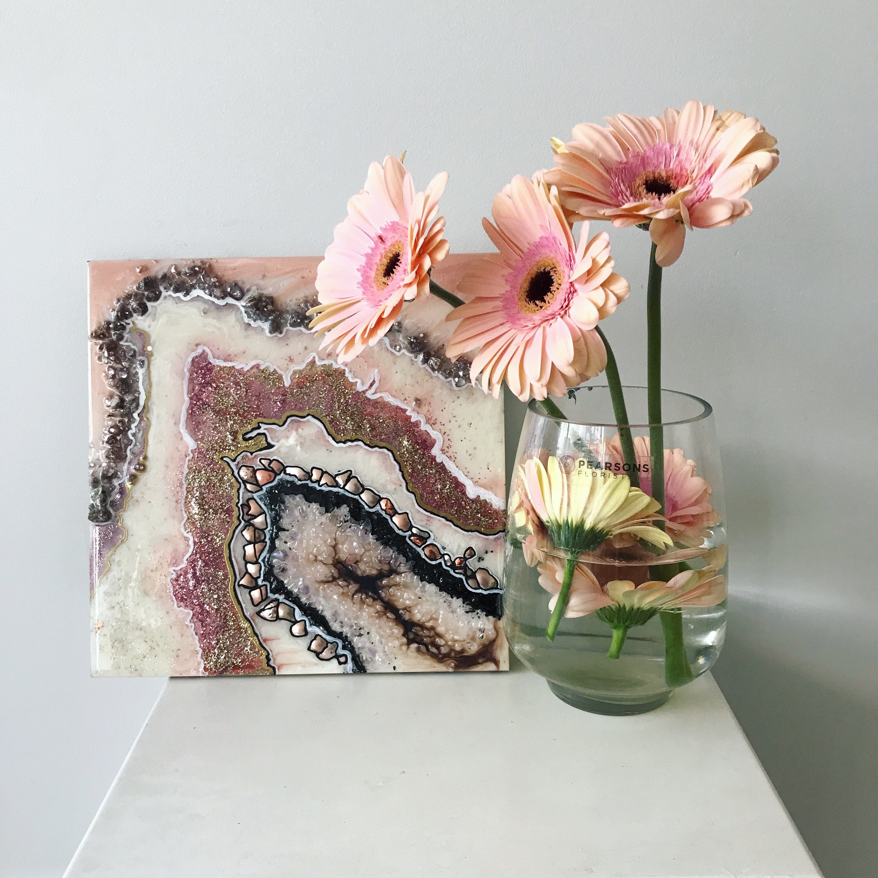 Abstract Quartz Geode Artwork. Rose quartz Geode. Antuanelle 1 Original Artwork