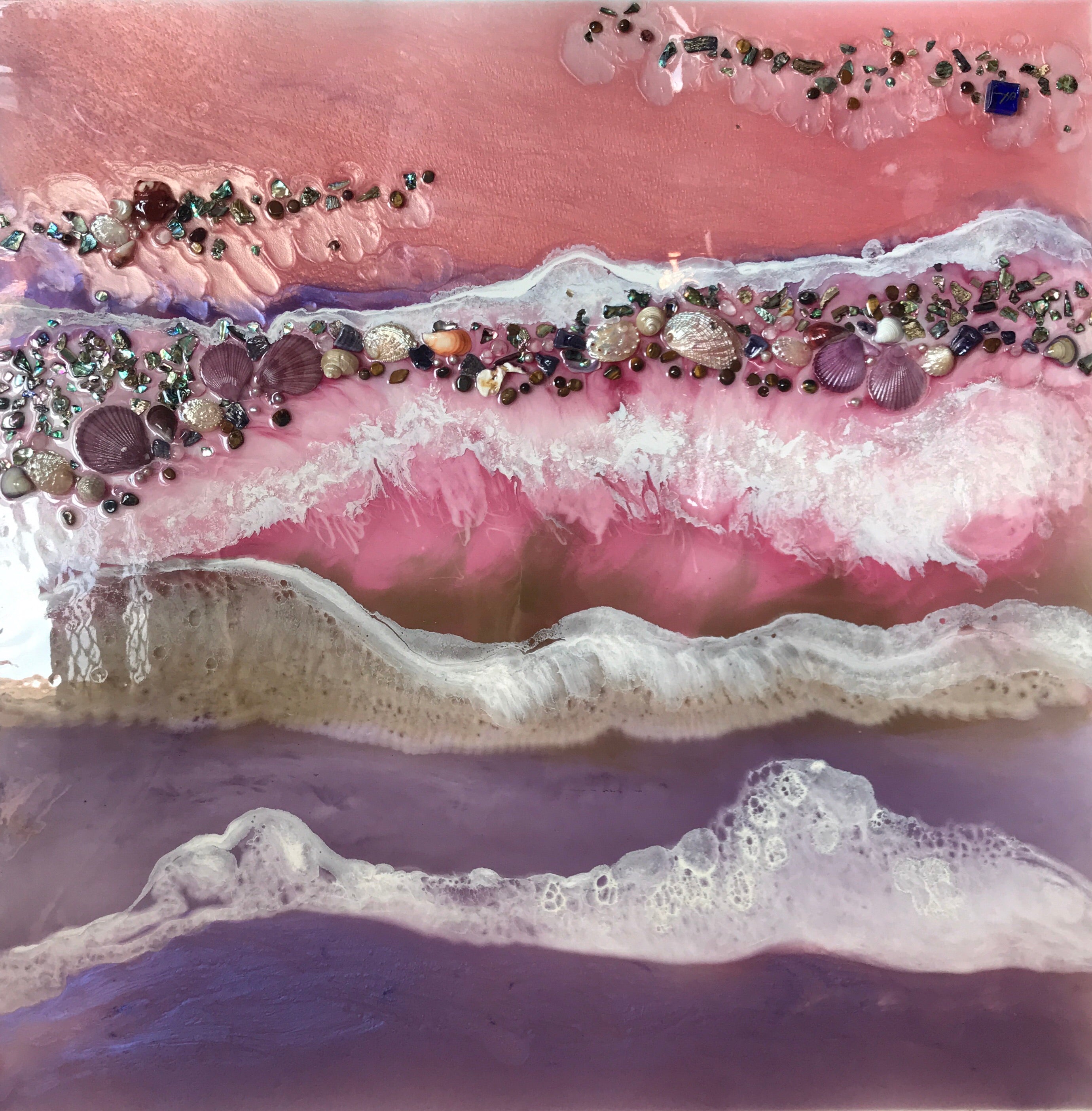 Abstract Pink and purple Seascape. Beach Resin Artwork | ANTUANELLE | Purple tide. 6 Tide. Beach. Original Artwork. 90x90cm
