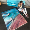 Teal and Pink Ocean Painting. Abstract Seascape Artwork 4 Azure Coastline. Ocean. Original with Abalone Shells Coral 120x150cm.