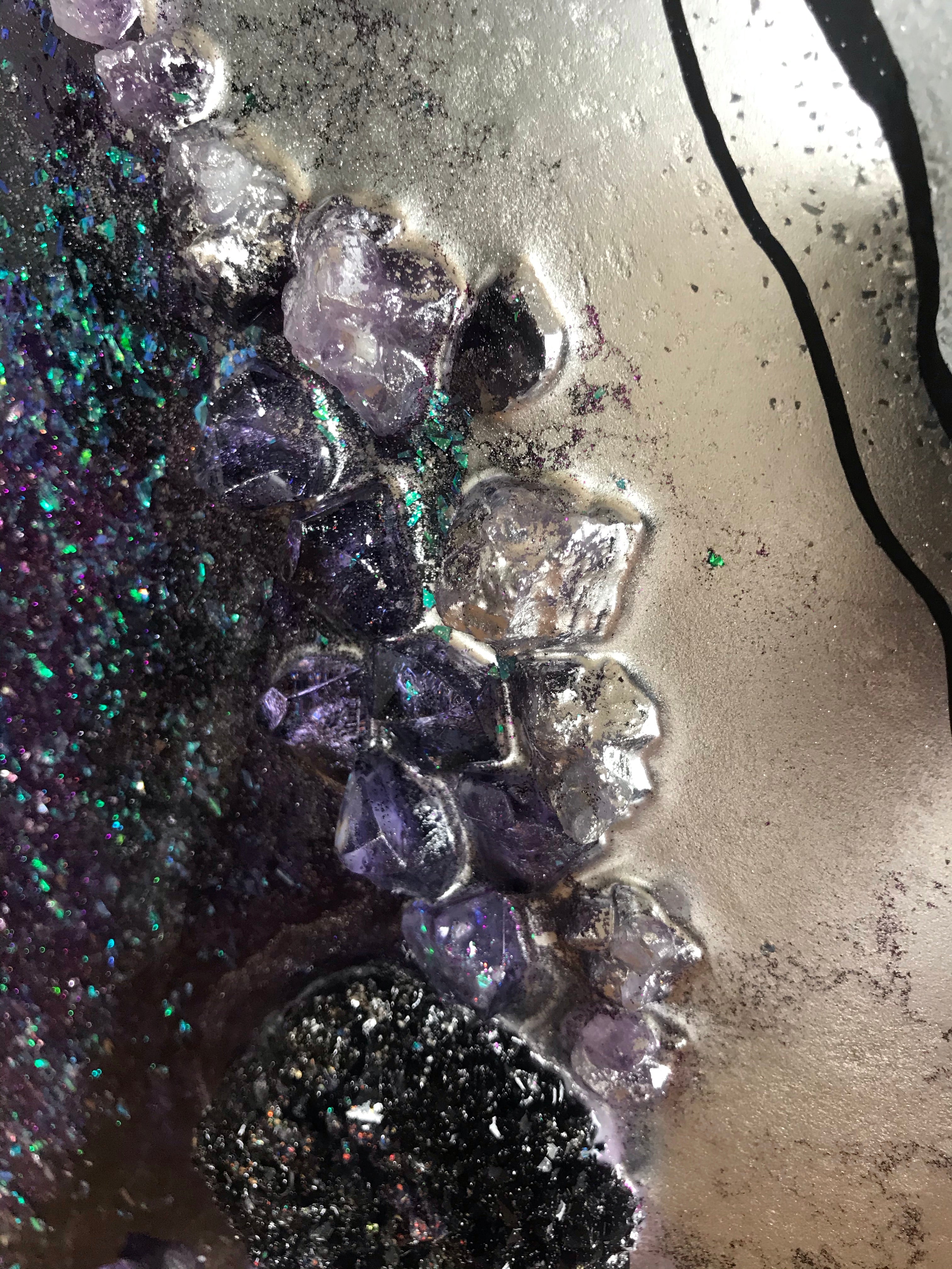 Peace and Wisdom Amethyst Artwork with Crystals. Original Artwork