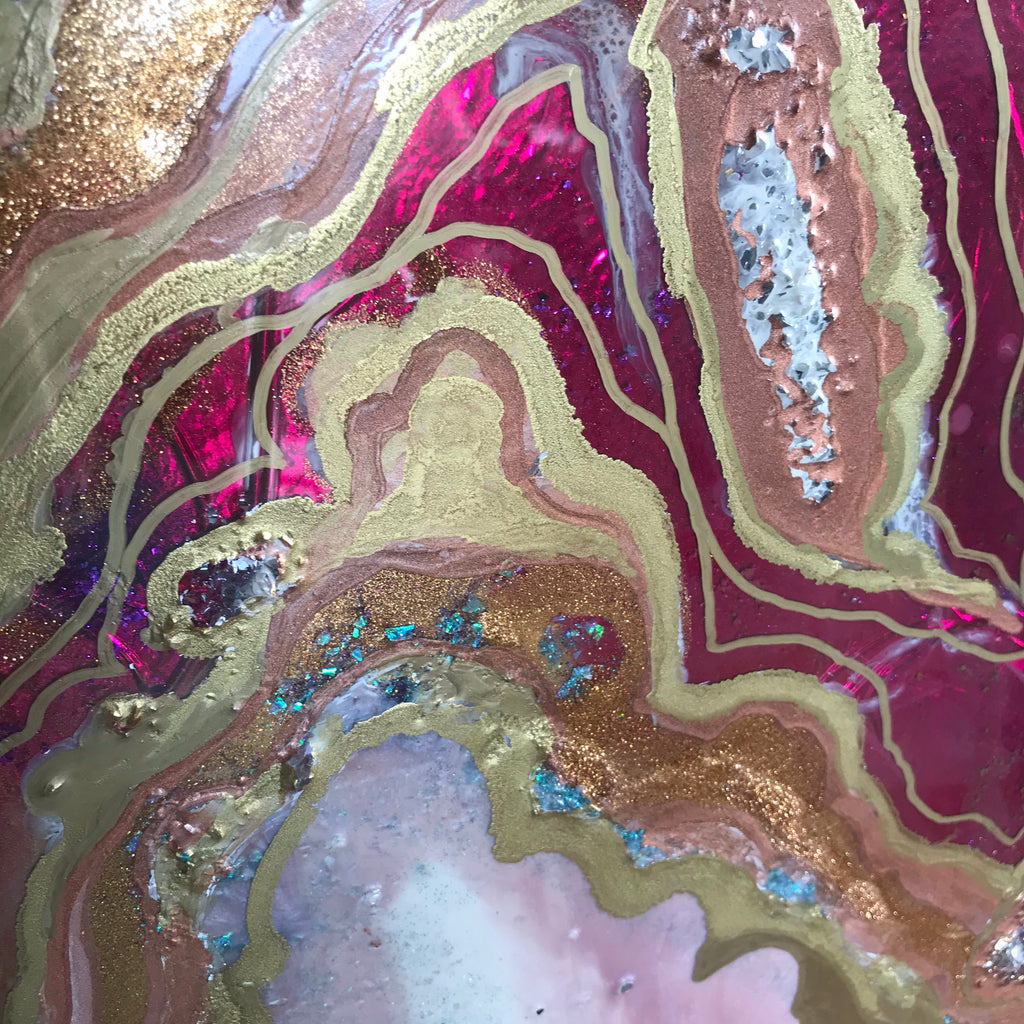 - Starbright 1 Pink and Gold Geode Art Abstract Crystal Artwork