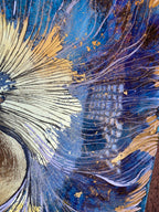 Blue Fish Artwork. Beta Fighter Fish. Abalone shells in Gold