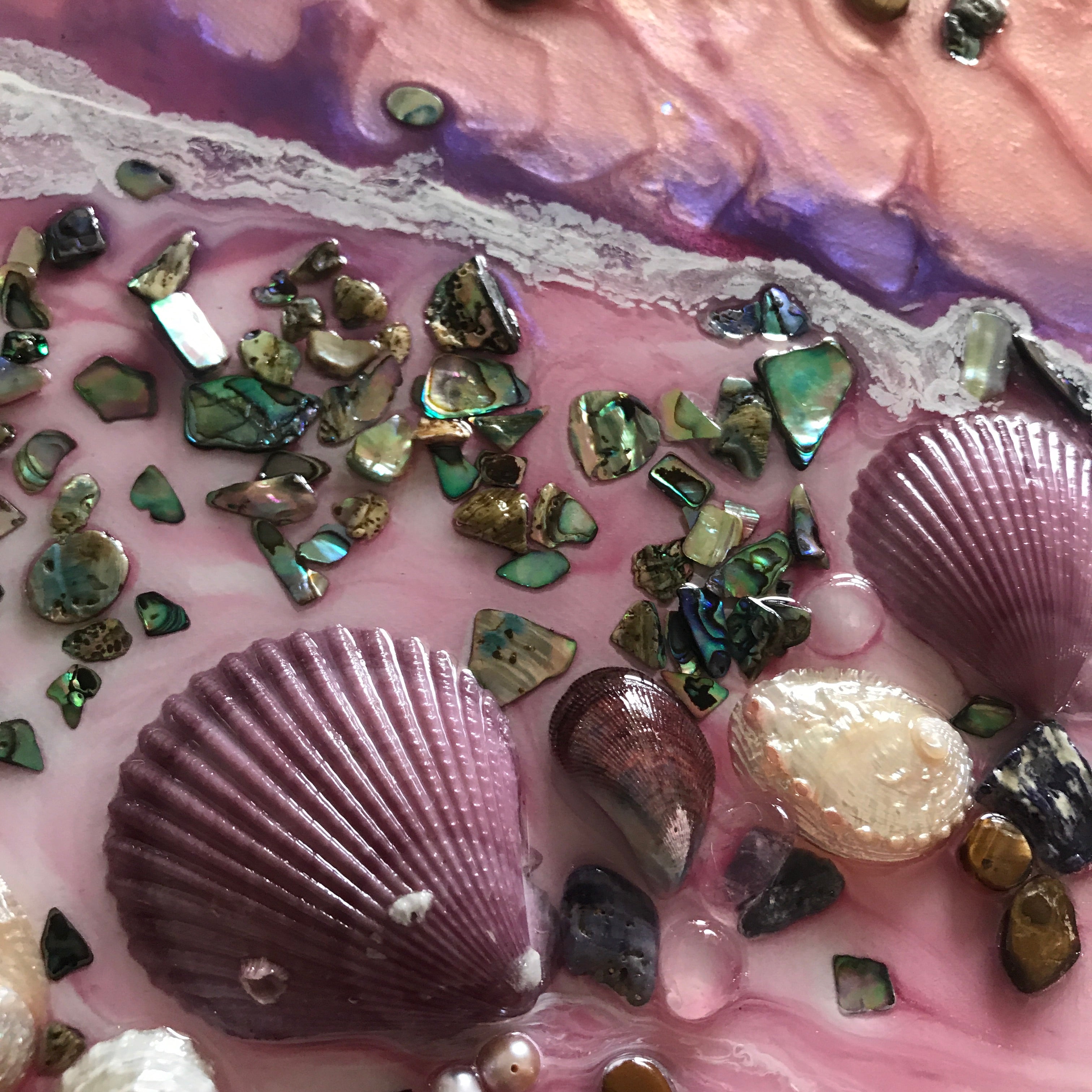 Abstract Pink and purple Seascape. Beach Resin Artwork | ANTUANELLE | Purple tide. 5 Tide. Beach. Original Artwork. 90x90cm