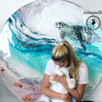 Custom Made. Turtle Ocean Artwork. Antuanelle 1 Bounty 2.0 Abalone Shell. Australian Seascape. Round COMMISSION.