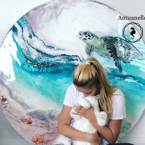 Custom Made. Turtle Ocean Artwork. Antuanelle 1 Bounty 2.0 Abalone Shell. Australian Seascape. Round COMMISSION.