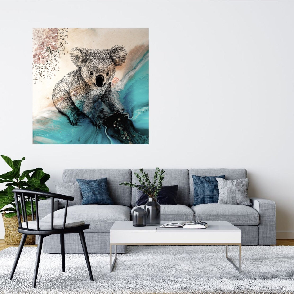 Abstract Ocean. Blue beach with Koala. Art Print. Antuanelle 7 Print for WWF Koala Conservation. Limited Edition