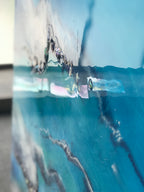 Teal and Pink Ocean Painting. Abstract Seascape Artwork 8 Azure Coastline. Ocean. Original with Abalone Shells Coral 120x150cm.
